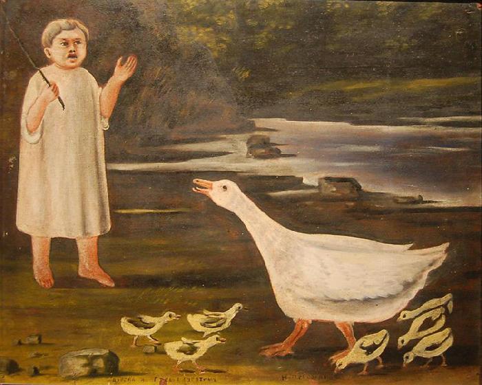 Niko Pirosmanashvili A girl and a goose with goslings oil painting picture